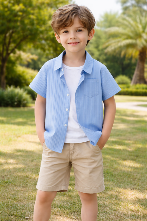Light Blue Textured Short Sleeve Shirt