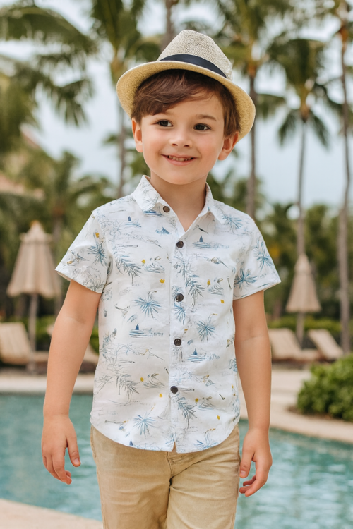 White Tropical Sketch Resort Shirt