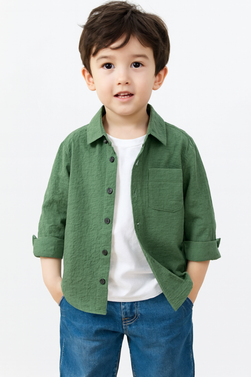 Solid Dark Green Textured Shirt